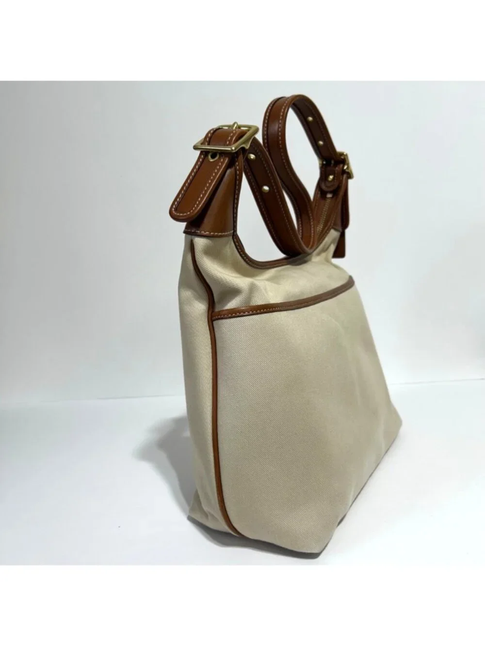 Vintage Y2K Coach Beige Canvas & Leather Shoulder Bag With Red Interior
